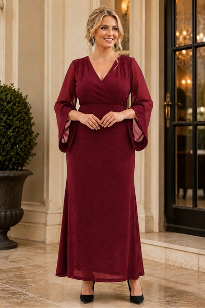 IŞILTI Rochie de seară elegantă și șic, din șifon, cu mâneci lungi, cu guler ...