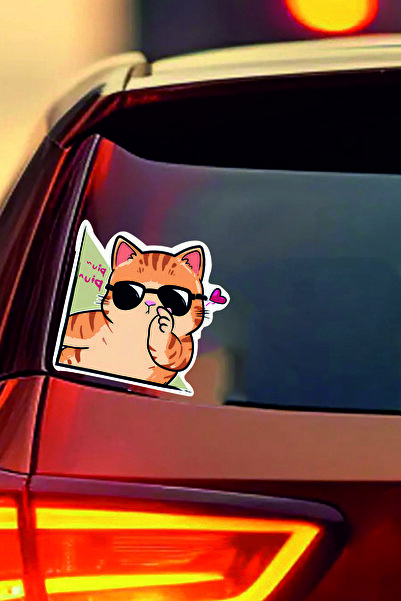 ESLEM Cute Cat with Glasses Car Window Sticker 2 Pieces Sarman Cat Design Swe...