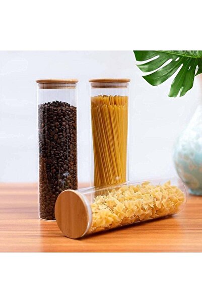 DİLAY HOME 3-Pack 1300 ml Glass Jar with Bamboo Lid, Transparent Airtight Foo...