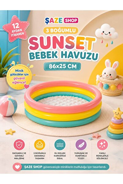 SAZE Şaze Shop 3 Boğumlu Sunset Bebek Havuzu 86x25 cm Şişme Çocuk Havuzu Renk...