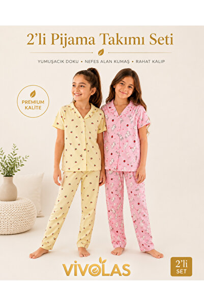 Vivolas Kız Çocuk Kısa Kollu Pamuklu 2'li Pijama Takımı Seti 7-11 Yaş