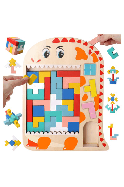 OEM Joc de inteligenta, din lemn, multicolor, puzzle cuburi de constructie, m...