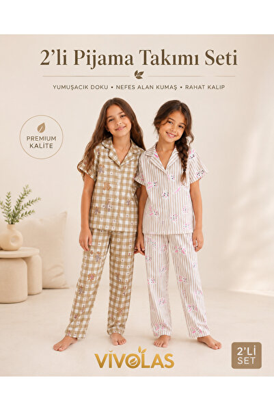 Vivolas Kız Çocuk Kısa Kollu Pamuklu 2'li Pijama Takımı Seti 7-11 Yaş