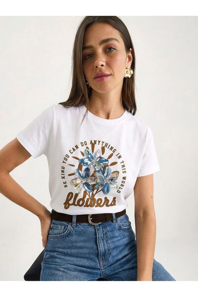 Hiccup Tricou cu guler rotund și broderie florală LUCCI