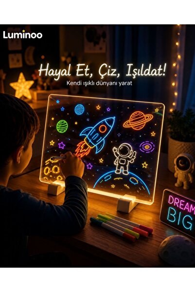Luminoo LED IŞIKLI YAZI ÇİZİM TAHTASI SİHİRLİ ÇİZİM TAHTASI 7 KEÇELİ KALEMLİ ...