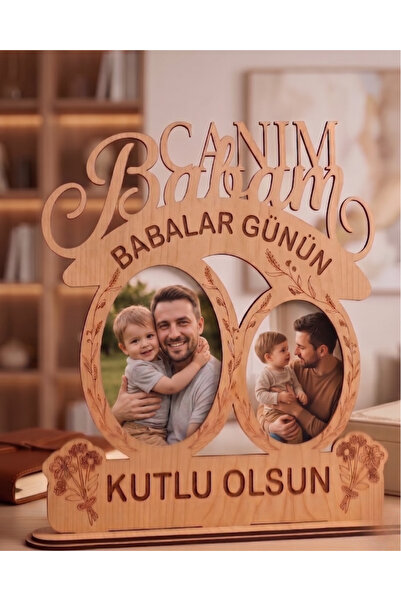 ih ihra Kişiye Özel Kalp Pencereli Ahşap Fotoğraf Çerçevesi - Canım Babam Yaz...