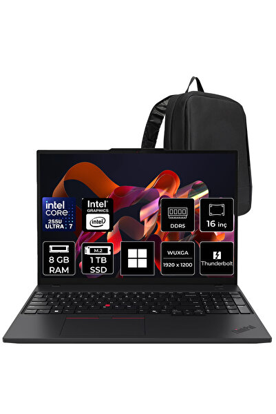 LENOVO ThinkPad T16 Core Ultra 7 255U 8GB RAM 1TB SSD 16" FHD+ Win11 Pro Dizü...