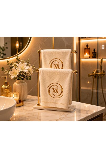 LARENİS Kadife Nakışlı Dekoratif Banyo El Havlusu 30x50 cm Lüks Tasarım