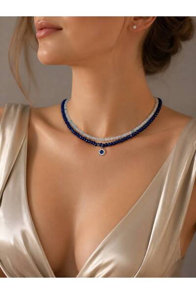 Aurevyn Design Akuamarin & Lapis Lazuli Doğaltaş İkili Kolye