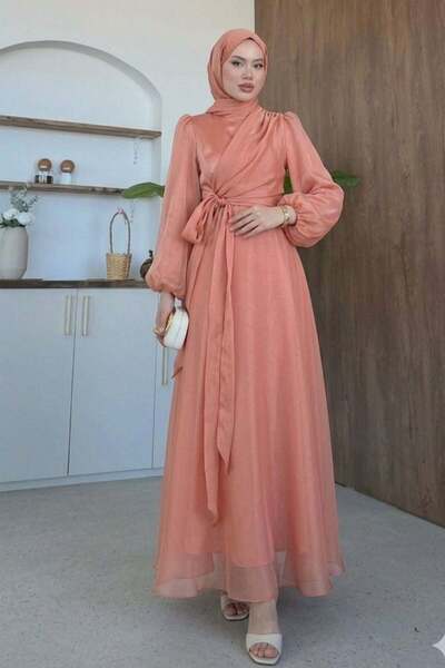 Şulemoda Giyim Pırıl Bağlamalı Evening Dress Salmon