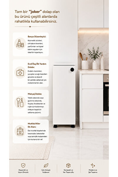 Öztürk Mobilya Design Çok Amaçlı Beyaz Mini Dolap Mutfak-Kiler-Banyo-Yatak Od...