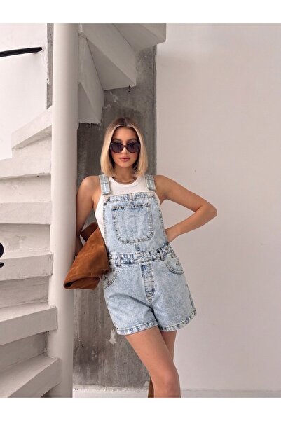 yourshıne denım co. BUZ KAR KISA KANGURU CEPLİ ŞORT TULUM