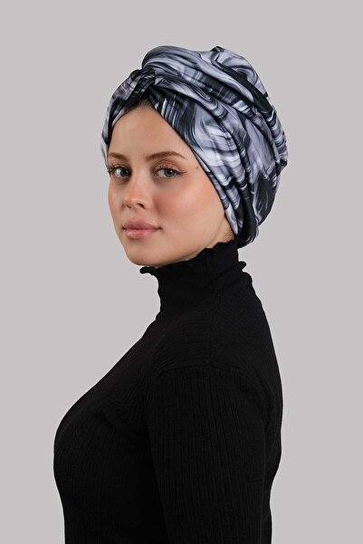 HÜRREM BONE Bonetă musulmană cu șnur în diagonală, culoare antracit, cu model...