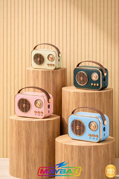 Maybax Retro Bluetooth Hoparlör FM Radyo USB TF Kart Destekli Taşınabilir Kab...
