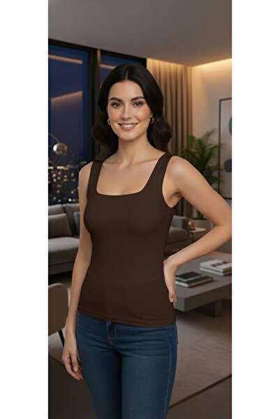 ZARİNCE LİFE Women's Plain Stretchy Fabric Square Neck Tank Top