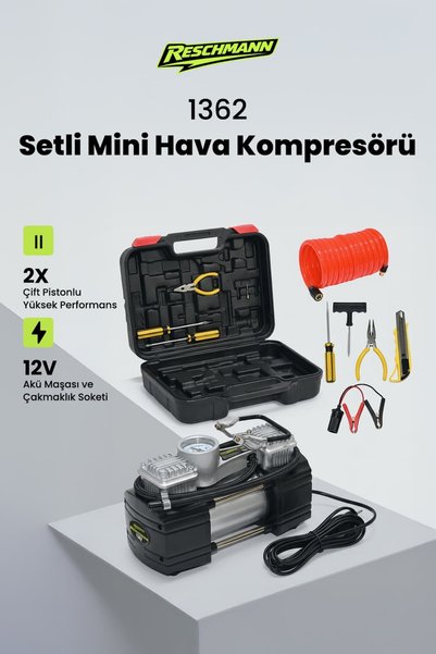 RESCHMANN RES-1362 Profesyonel Çift Pistonlu Setli Mini Hava Kompresörü