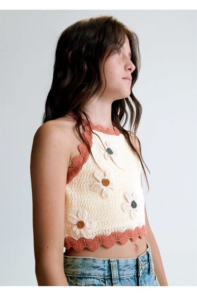 MAYORAL Girl's Crochet Floral Blouse Tile 6021