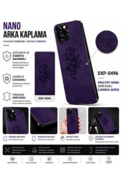 Biemtek DXP-0496 Kraliyet Moru Deri Doku Ejderha Serisi Arka Kaplama iPhone 1...
