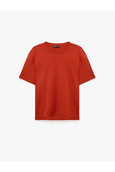 Koton Βαμβακερό T-shirt με κοντό μανίκι και λαιμόκοψη ποδηλάτου, βασικό oversize