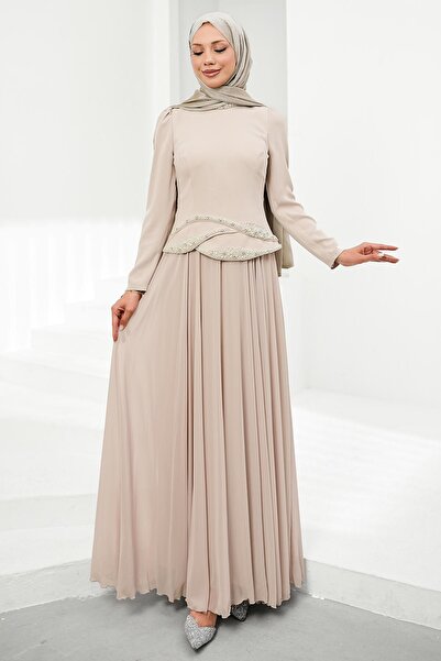 İmajButik Stone and Pearl Embellished Evening Dress