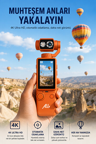 Ally Q8 PocketPro 4K Ultra HD Dijital Aksiyon ve Vlog Kamerası
