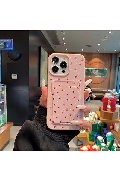Innovate Store İphone 11Uyumlu Minimal Kalp Desenli Pudra Pembe Kartlıklı Tel...