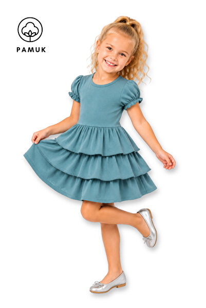 difa kids Girls' Dress Solid Ruffle Casual Summer Children's Dress