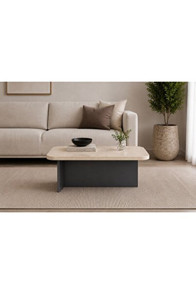 BYCİNO NAPOLİ MEMBRAN MDF TRAVERTEN DESENLİ ASİMETRİK AYAKLI MODERN ORTA SEHPA