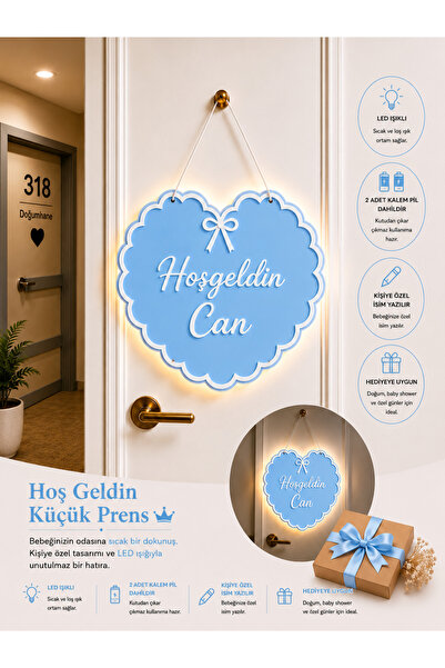 baskigo.com Kişiye Özel LED Işıklı Bebek Kapı Süsü Hoşgeldin Bebek Hastane Od...