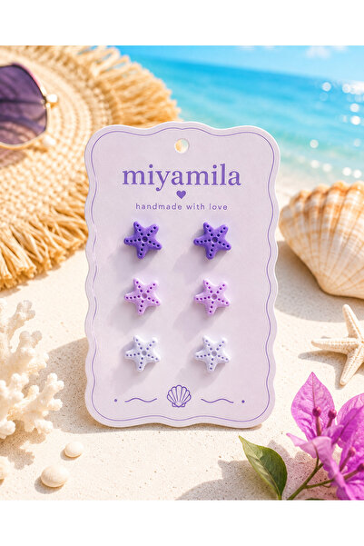 TREND Miyamila Lavender Sea 3'lü Küpe Seti | El Yapımı Deniz Yıldızı Küpe