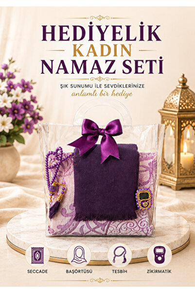koku bahçesi Hediyelik Kadın Namaz Seti Seccade Tesbih Zikirmatik Başörtüsü Ç...