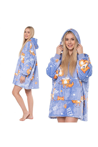 OEM Hanorac pătură Kocobluza 2în1 Oversize Glugă Sherpa groasă Mov cu Căței