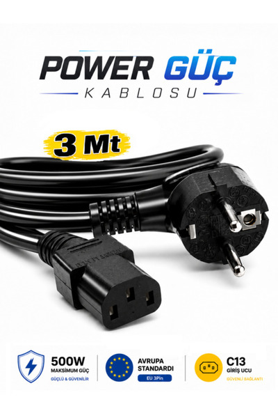 Vwin Power Kablosu Güç Kablosu 500W 3x0.75 MM Bilgisayar Kasa Monitör...