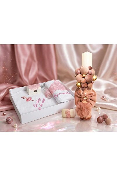 HUGBEBE Set trusou si lumanare de botez, Balerina, roz, muselina
