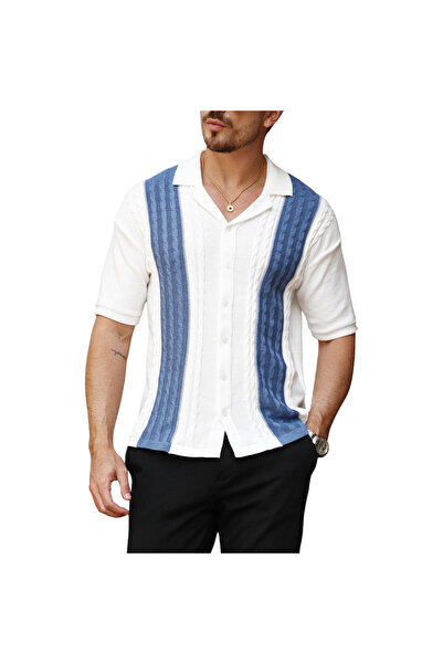 OEM Tricou Polo Bărbați Polówka Pulover Slim Fit Stilat Alb Albastru XL