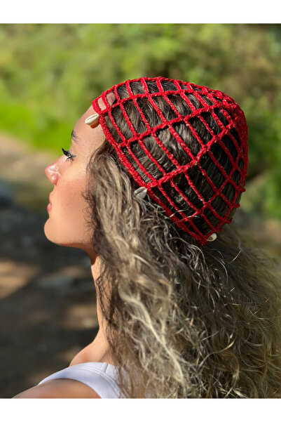 qemareh bag Handmade Red Seashell Net Hairnet Bohemian Summer Hair Accessory