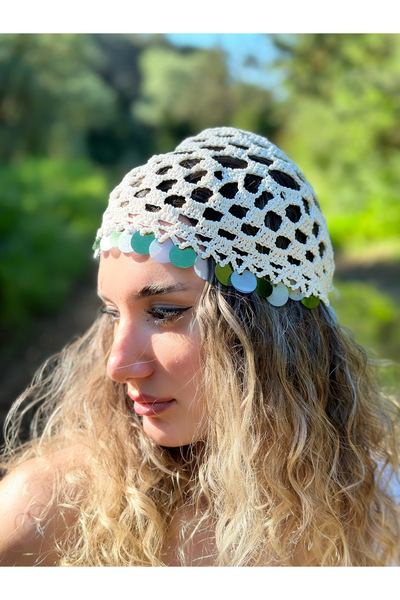 qemareh bag Handmade Sequin Mesh Bonnet Women's Summer Festival and Beach Hai...
