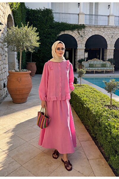 Aselim Hijap Moda طقم تنورة من الموسلين مكون من 4 طبقات بتفاصيل كشكشة من ميرا...