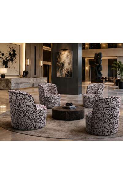 PUFCU Modern sanatsal desenli keten kumaşlı lounge berjer