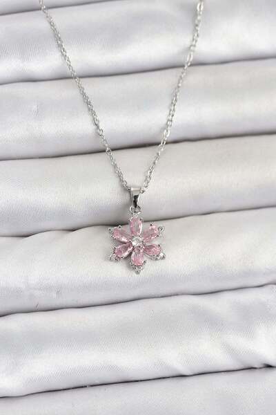 Inure Jewelry سلسلة فولاذية 316L فضية اللون مع حجر الزركون الوردي موديل لوتس ...