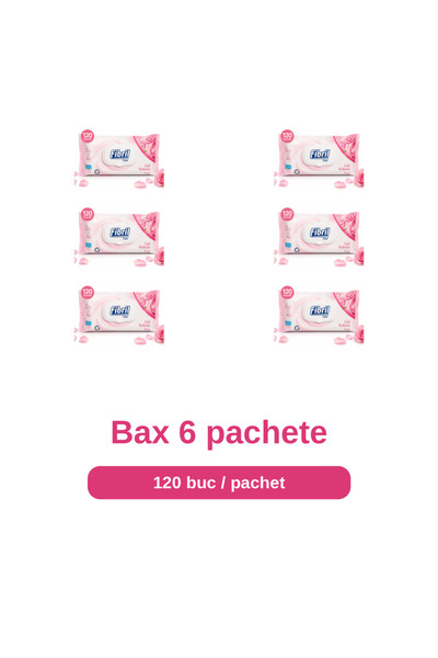 Fibril Bax 6 Pachete Care Servetele Umede Rose, 6 x 120 Bucati, pentru Fata, ...