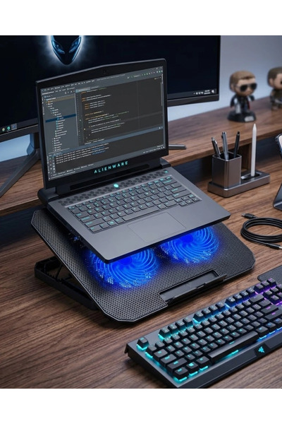 shopwave KRM Çift Fanlı Sessiz Laptop Soğutucu 17 İnç Uyumlu Yükseltici Stand...