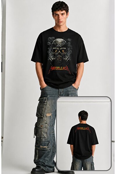 Fuddy Moda Unisex μπλουζάκι με στάμπα Metallica Skull With Gas Mask, Oversize...