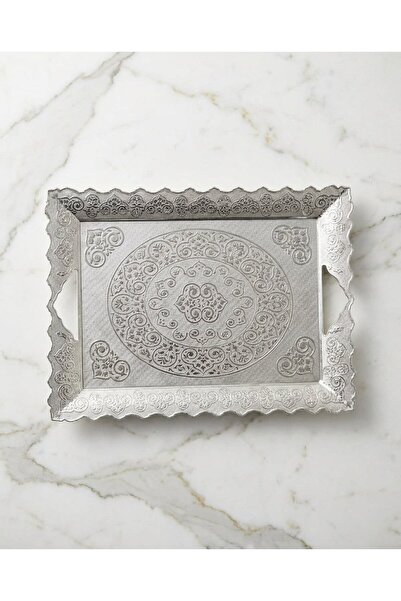 FAIR HOME Beyzade Large Size Silver Color Metal Rectangular Tray