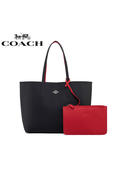 Coach New York حقيبة يد نسائية كبيرة السعة ذات وجهين بلونين، حقيبة كتف وحقيبة...