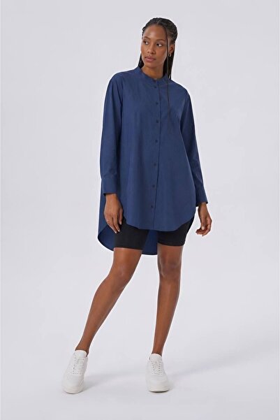 HANIQA Comfortable Fit, High Collar, Long Back White Shirt