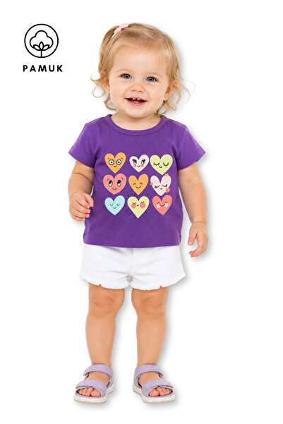 difa kids تي شيرت صيفي بأكمام قصيرة مطبوع عليه رموز تعبيرية للفتيات الصغيرات