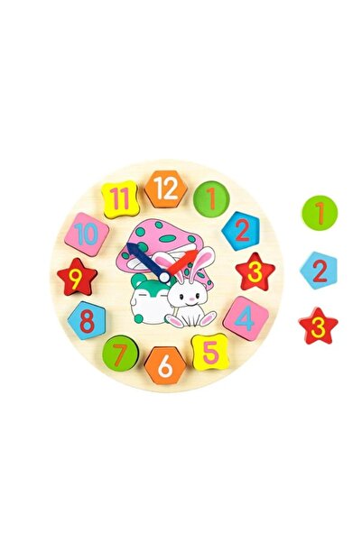 Jumbo Puzzle din lemn cu ceas și animale (12 piese) - 25 cm