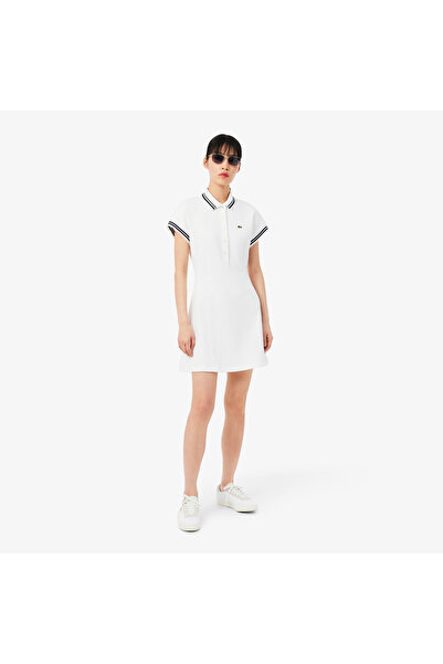 Lacoste Kadın Slim Fit Kısa Kollu Polo Yaka Beyaz Elbise