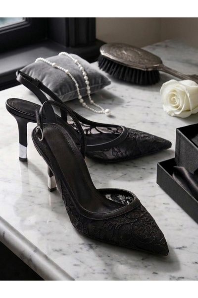 runa shoes Women's Lace Embroidered Heeled Evening Dress Shoes Pointed Toe Wo...